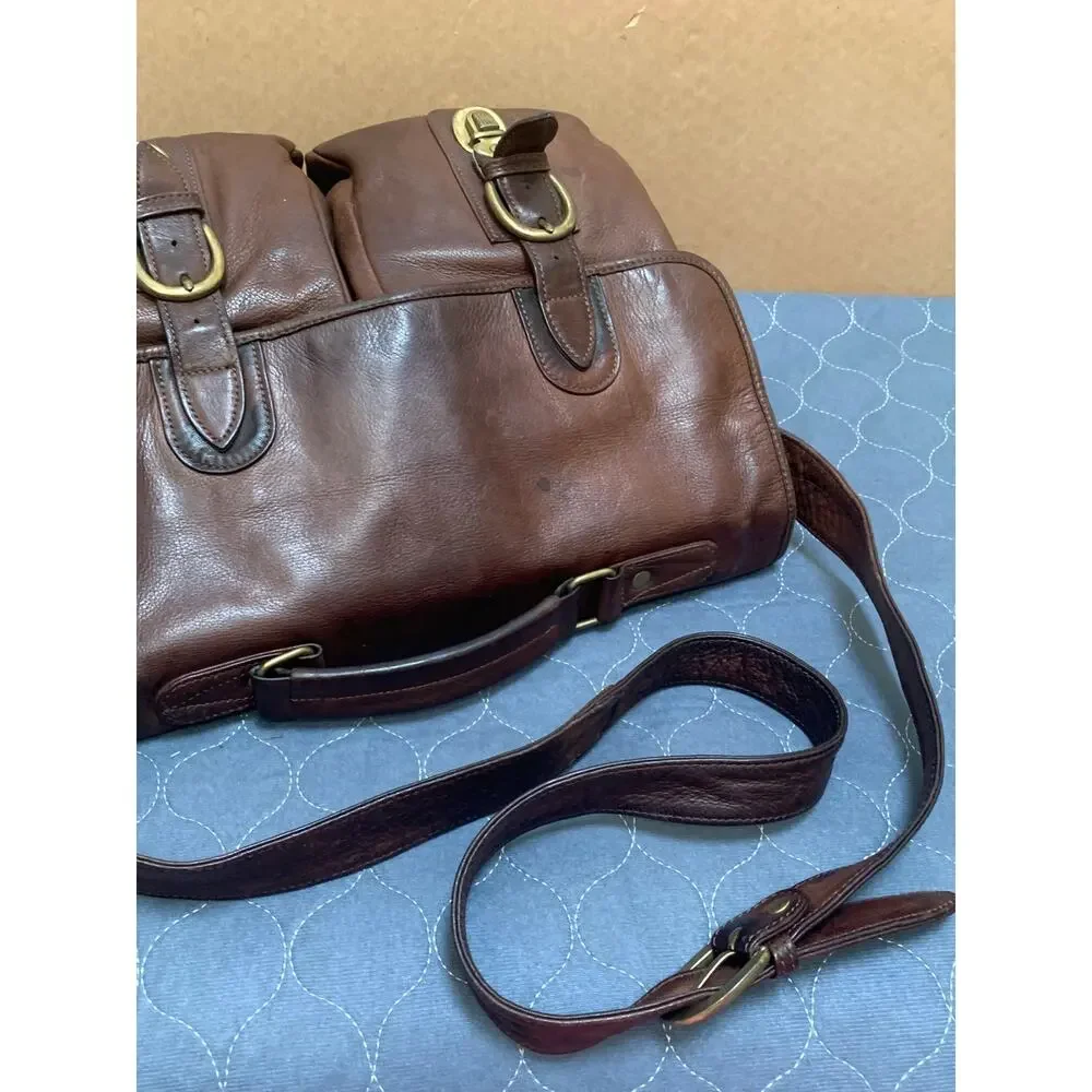 WILSONS LEATHER Large Vintage Unisex Distressed Top Handle DBL Pocket Msgr Bag